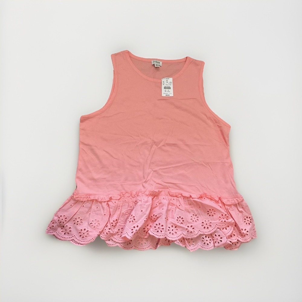 J. CREW FACTORY Pink Eyelet Ruffle‎ Hem Sleeveless Peplum Summer Tank Top Size M